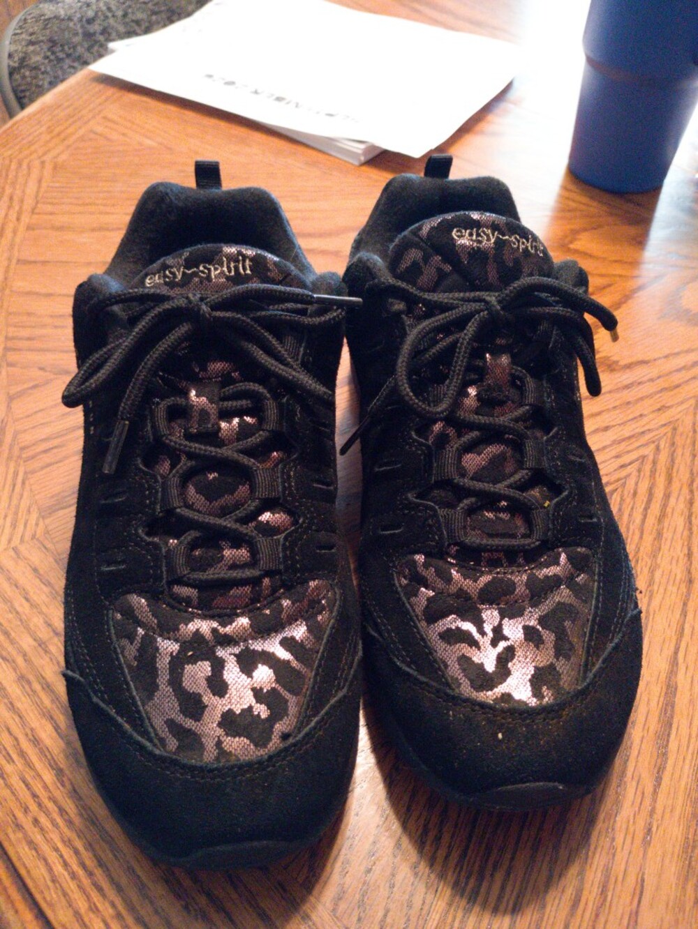 Easy Spirit Black Sneakers with Metallic Leopard Accents Like New Condition